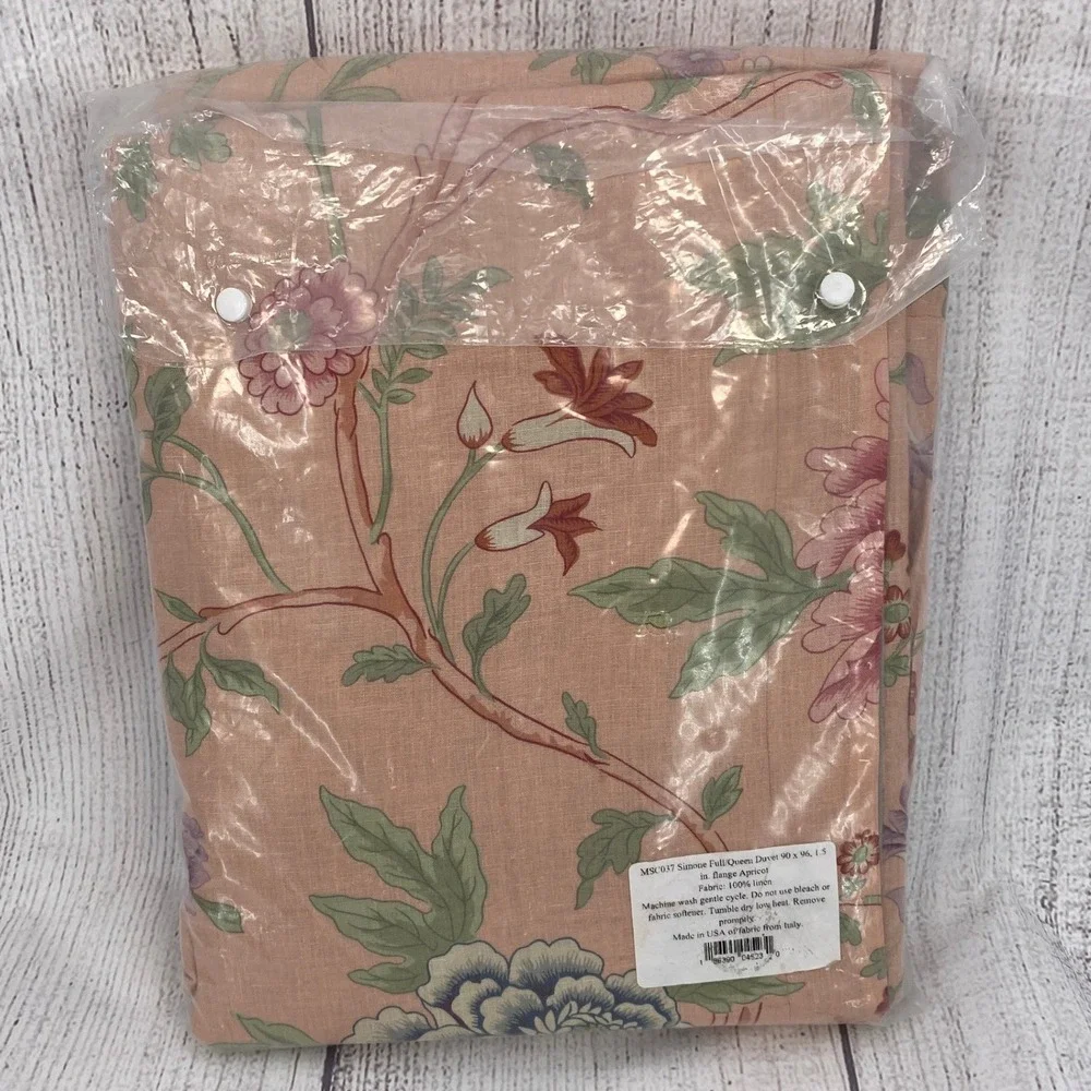 Matouk Schumacher Simone Duvet Full/Queen Apricot Floral 100% Linen Luxury
